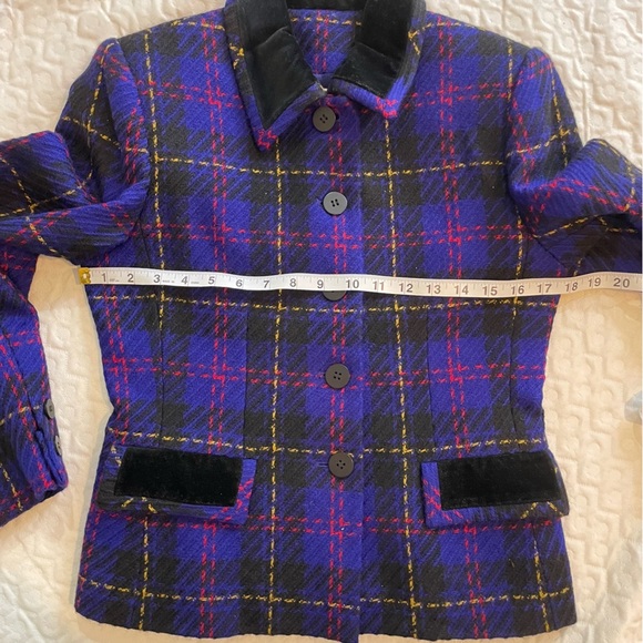 Kasper Company and ASL Electric Blue 100% Wool Plaid Blazer Women's Size 4P Warm - Picture 6 of 9